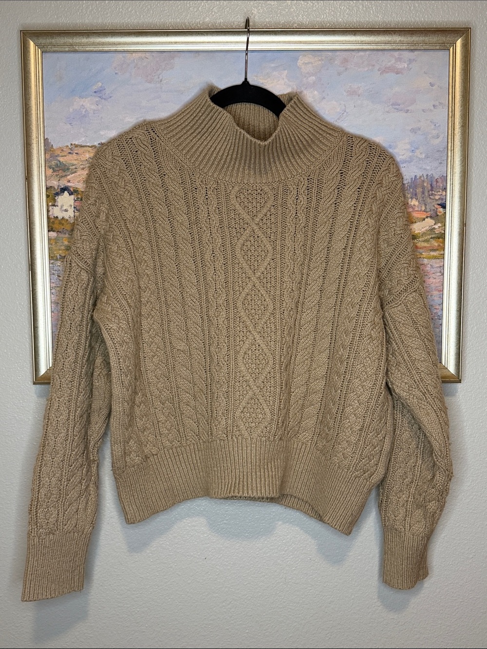 Banana Republic Taupe Cable Knit Turtleneck Sweater size large (bin12)